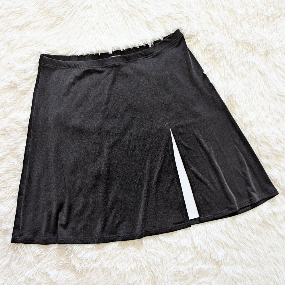Y2K J. Valdi Slinky Black Thigh Slit Stretch Skirt